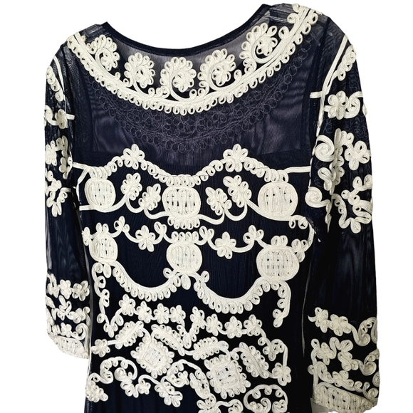 Nwot Phase Eight Black Mesh Ivory  Lace 3/4 Sleeve Special Occassion Dress - Picture 9 of 16